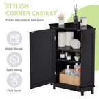 Meuble de rangement d'angle autoportant de salle de bain triangulaire noir/gris/blanc avec étagère réglable, porte simple