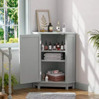 Meuble de rangement d'angle autoportant de salle de bain triangulaire noir/gris/blanc avec étagère réglable, porte simple