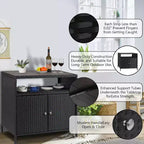 Armoire de rangement d'extérieur 2 portes en osier, noire + marron/grise, avec étagère, assemblage par 1 ou 2 personnes