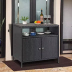 Armoire de rangement d'extérieur 2 portes en osier, noire + marron/grise, avec étagère, assemblage par 1 ou 2 personnes