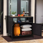 Armoire de rangement d'extérieur 2 portes en osier, noire + marron/grise, avec étagère, assemblage par 1 ou 2 personnes