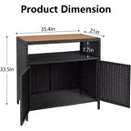 Armoire de rangement d'extérieur 2 portes en osier, noire + marron/grise, avec étagère, assemblage par 1 ou 2 personnes