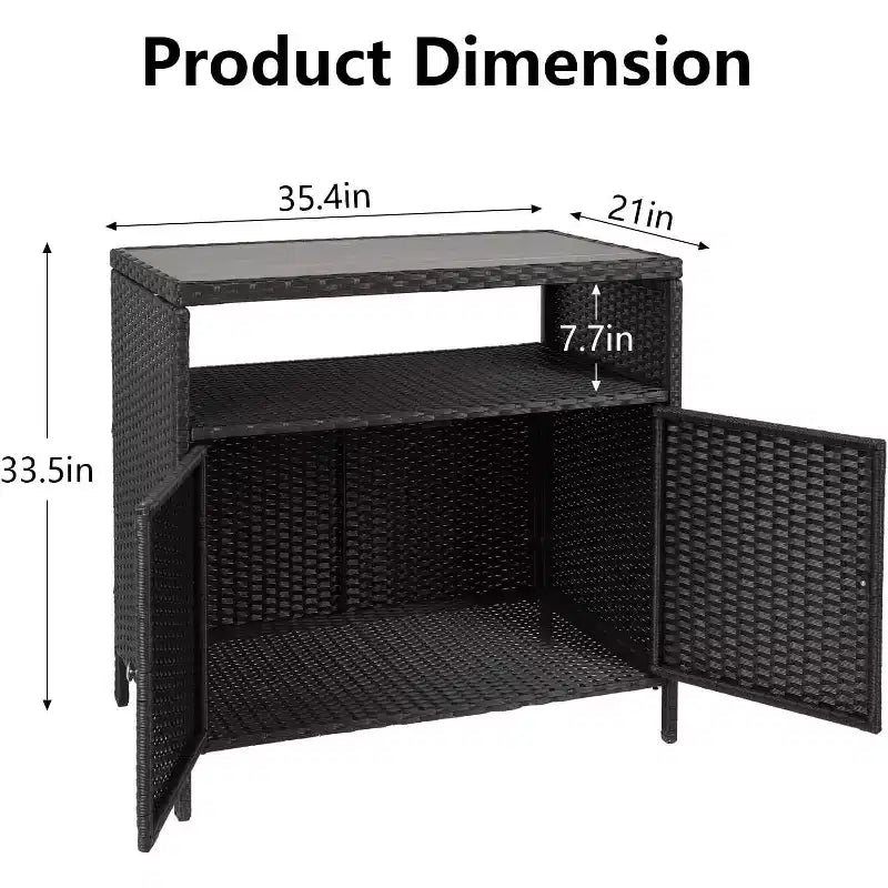 Armoire de rangement d'extérieur 2 portes en osier, noire + marron/grise, avec étagère, assemblage par 1 ou 2 personnes