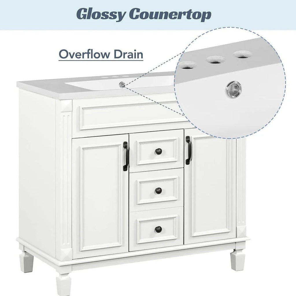 Meuble-lavabo moderne de 36 po avec vasque et armoire à miroir, 2 portes et 2 tiroirs