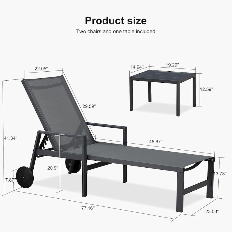 PURPLE LEAF Ensemble de 2 chaises longues de jardin, transats d'extérieur avec cadre en aluminium