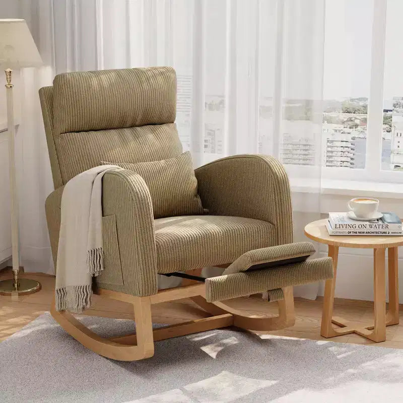 Fauteuil à bascule moderne avec oreiller et poches latérales, pour salon, chambre à coucher