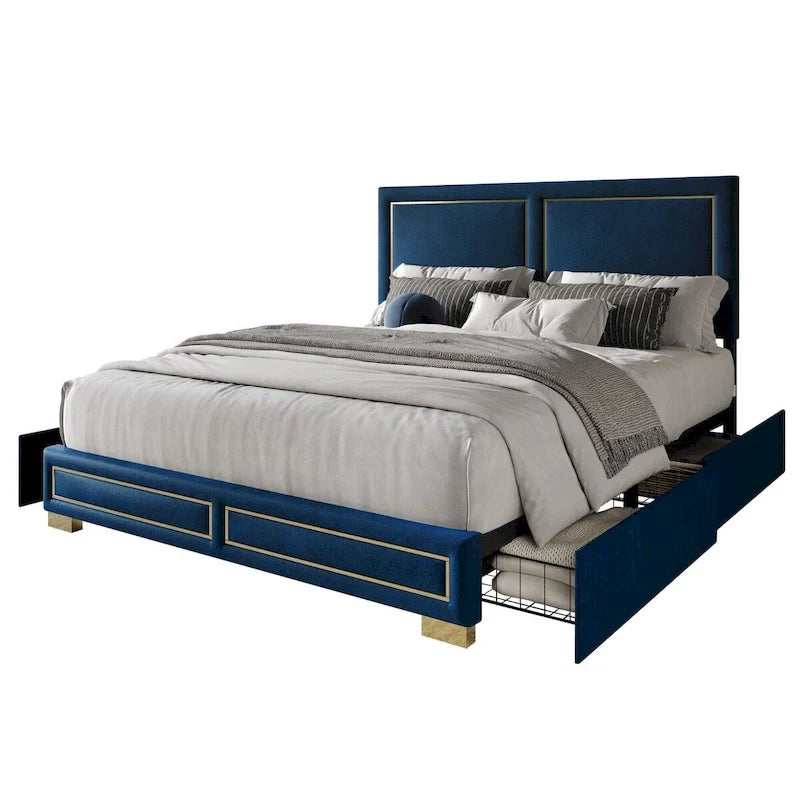 Lit Plateforme Capitonnée de Rangement Complet Jasper