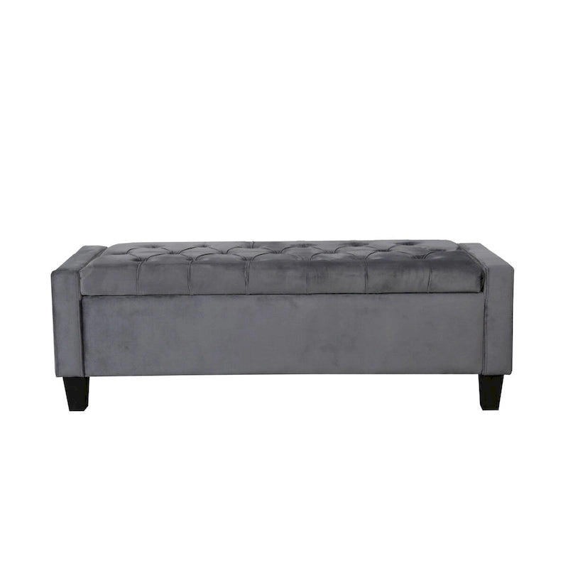 Banc de rangement capitonné en velours avec dessus rabattable