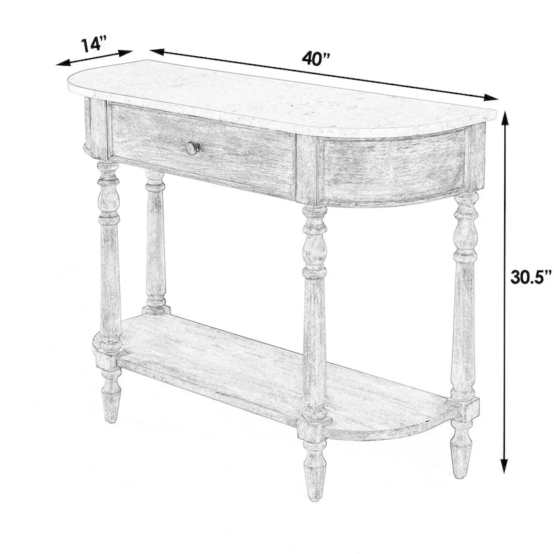 Table console avec plateau en marbre – Brun clair / Gris / Noir délavé, demi-lune, montage par une personne