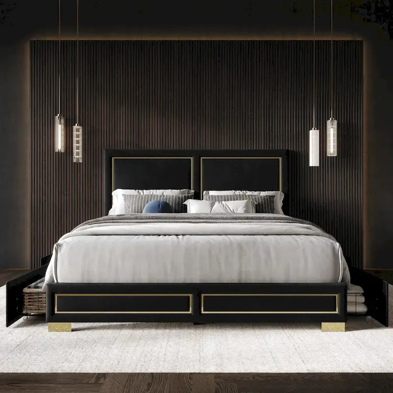 Lit Plateforme Capitonnée de Rangement Complet Jasper