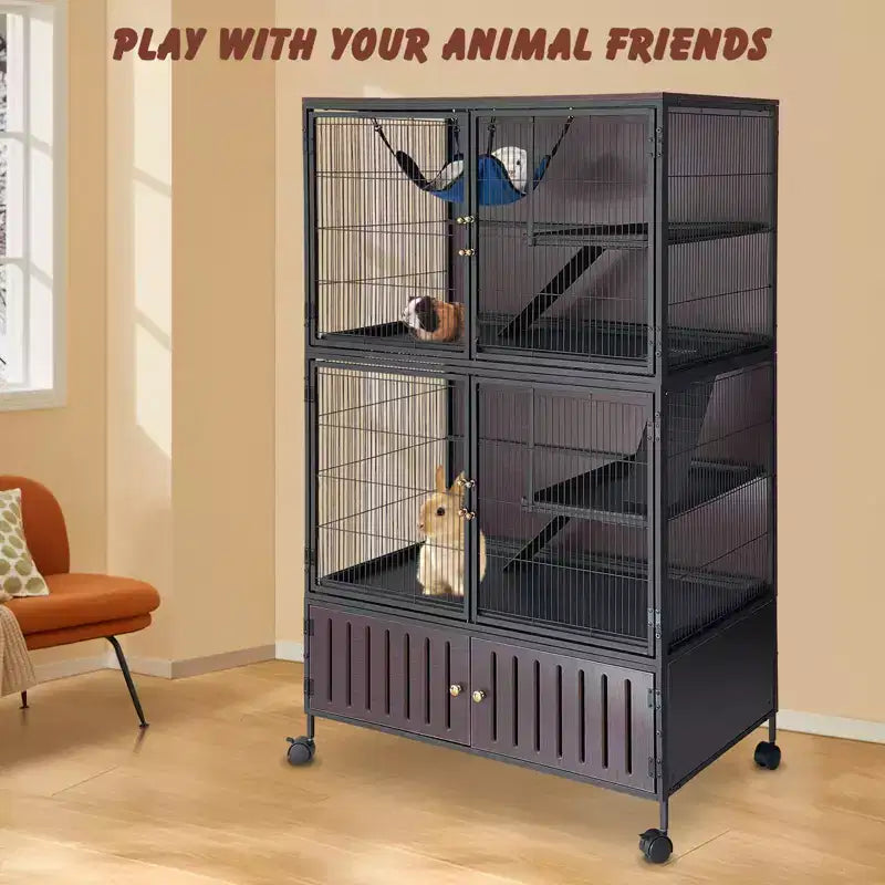 Cage pour petits animaux, cage pour furet - Habitat à 5 niveaux de 59 po avec meuble de rangement, comprend hamac/roulettes/rampes amovibles/plateaux faciles à nettoyer