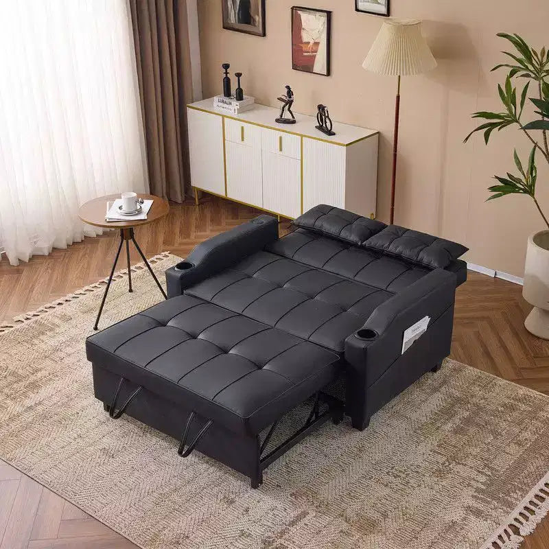 Canapé-lit convertible inclinable en cuir rembourré « Cats Claw » avec coussins pour petits espaces