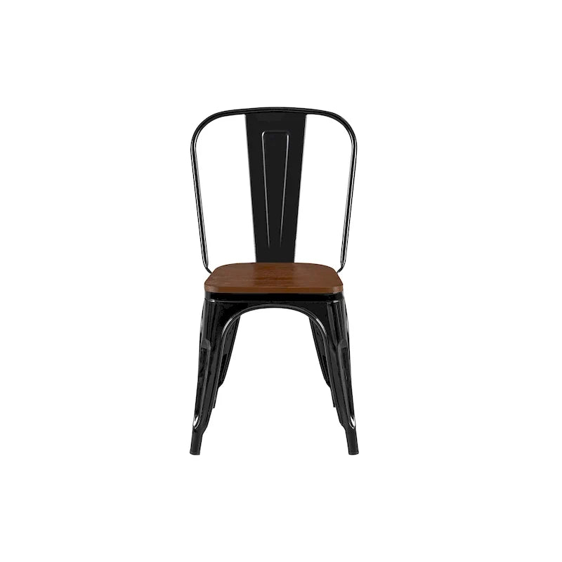 Lot de chaises de salle à manger empilables en métal industriel avec assise en bois