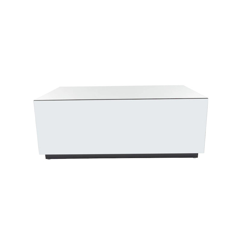 Table basse rectangulaire en verre et miroir avec base surélevée - Argent - Décor Roche River - 71x119x46 cm