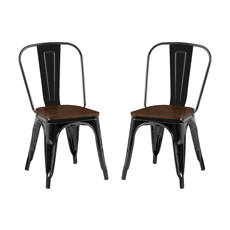 Lot de chaises de salle à manger empilables en métal industriel avec assise en bois