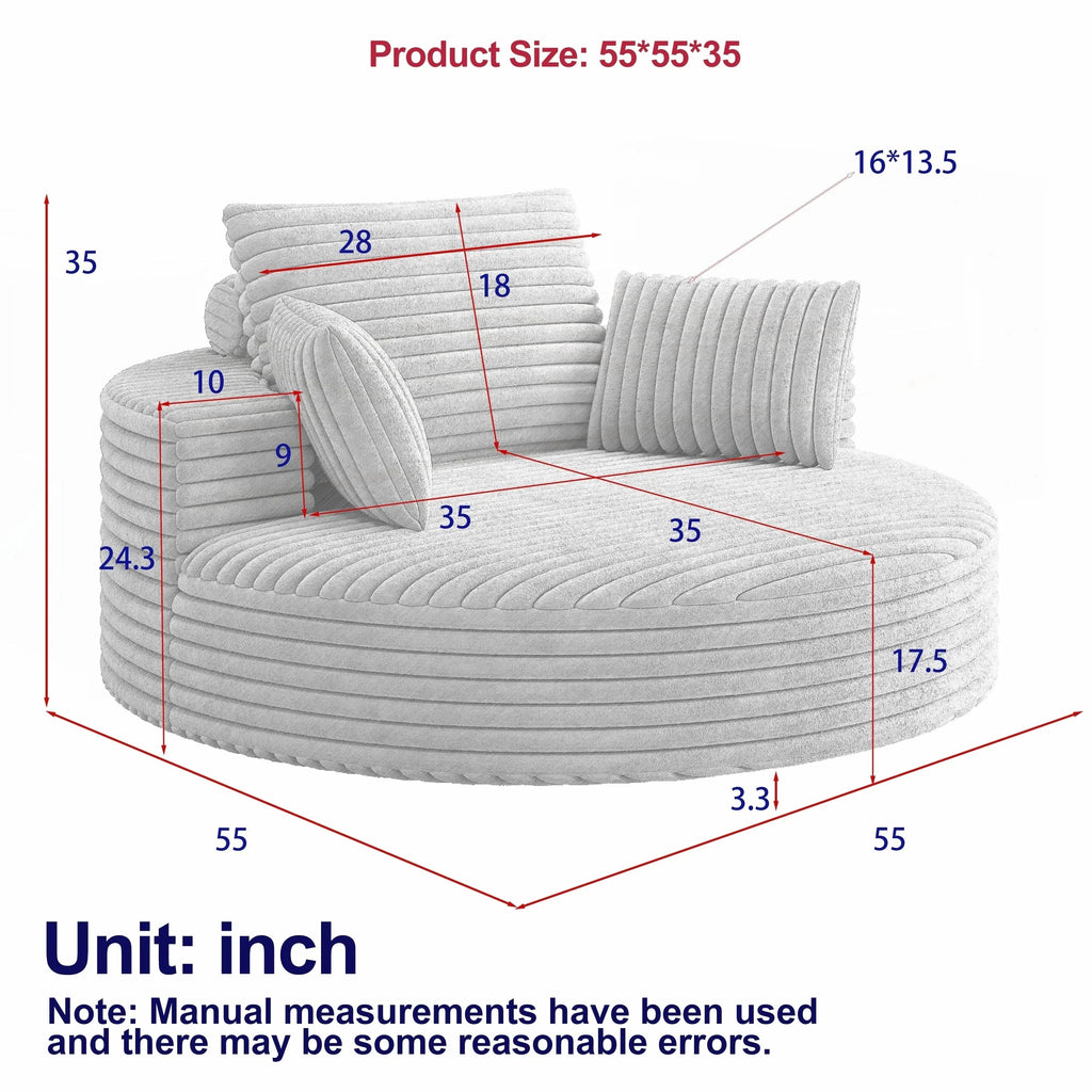 Fauteuil pivotant simple en velours côtelé et chenille avec rembourrage en mousse