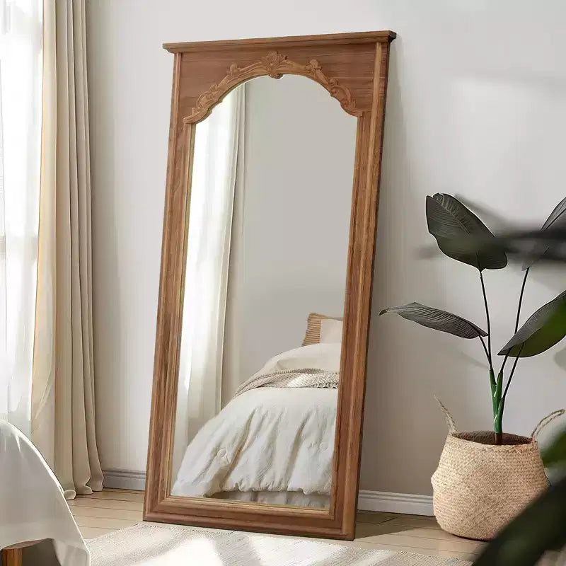 Miroir Psyché en Bois Massif Sculpté Fleur de Cerisier - 180x90x4cm (Support Non Inclus)