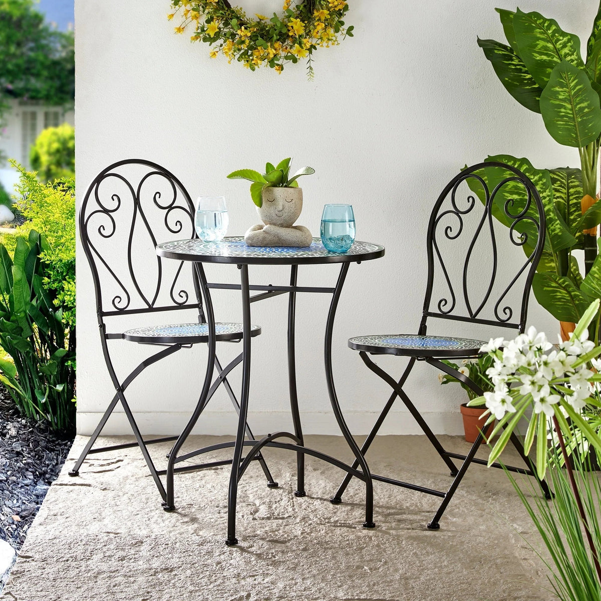 Ensemble bistrot pliant en métal Glitzhome pour extérieur, 3 pièces, table et chaises de patio