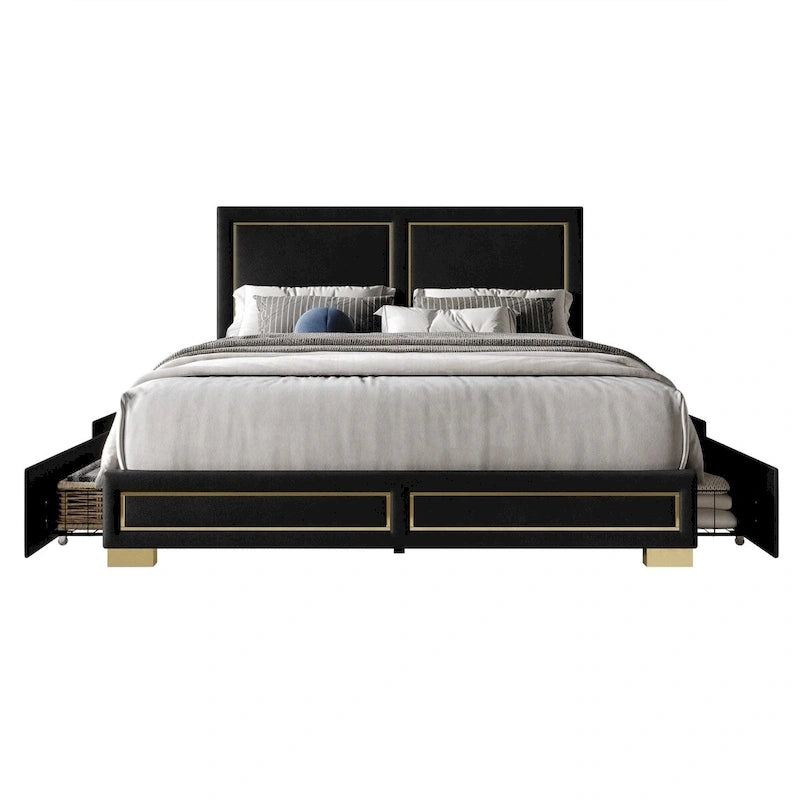 Lit Plateforme Capitonnée de Rangement Complet Jasper