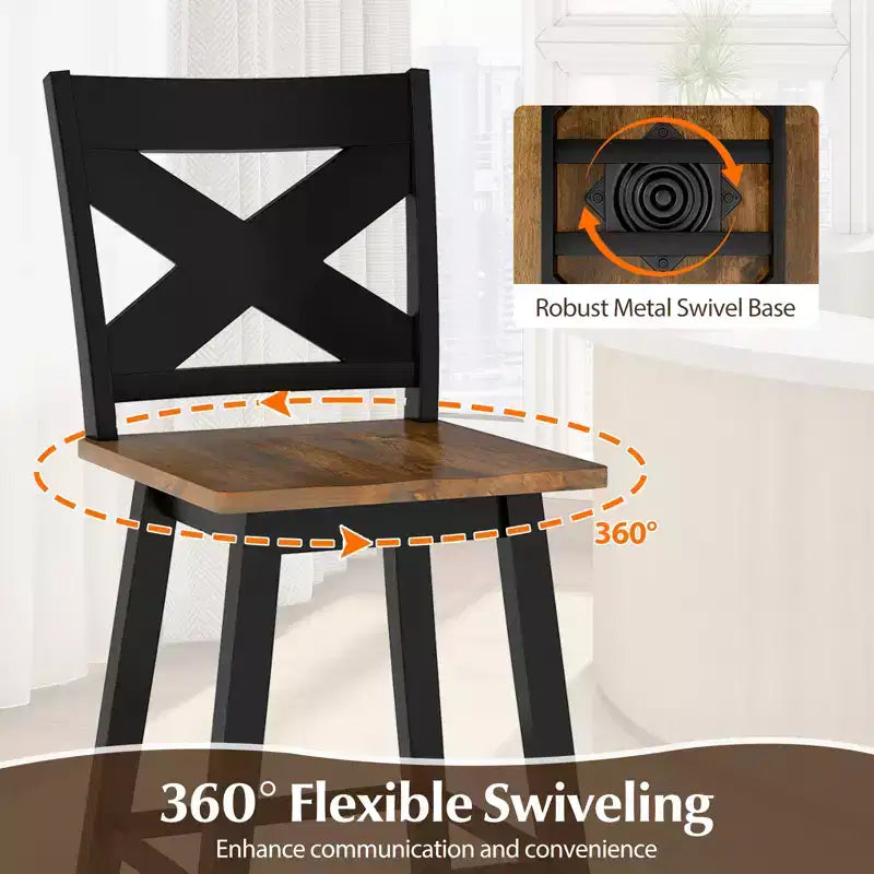 Lot de 4 tabourets de bar pivotants Costway 24" avec dossier, large assise et repose-pieds pour îlot de cuisine