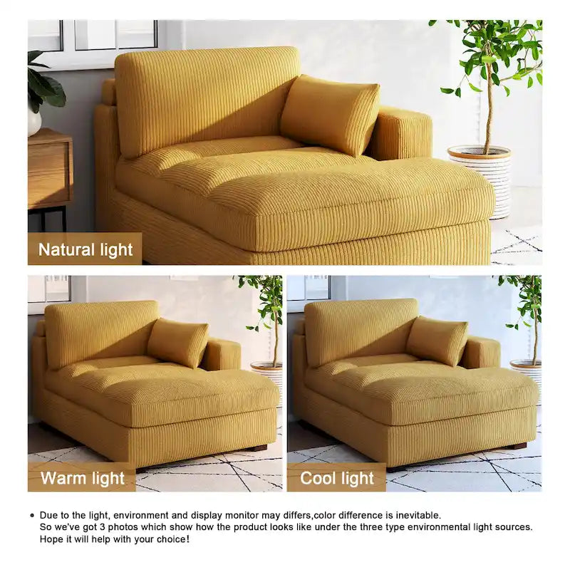 Canapé modulaire sectionnel oversize en velours côtelé avec coussin