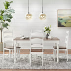 Table de salle à manger rectangulaire en Noyer et Blanc, 6 places