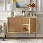 Buffet de porte en rotin naturel et blanc antique – Enfilade style glamour avec étagères réglables