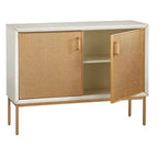 Buffet de porte en rotin naturel et blanc antique – Enfilade style glamour avec étagères réglables