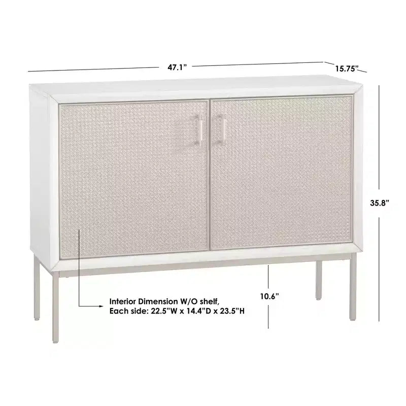 Buffet de porte en rotin naturel et blanc antique – Enfilade style glamour avec étagères réglables