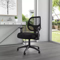 Chaise de travail noire en maille avec accoudoirs fixes en T, assise individuelle