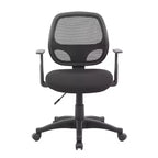 Chaise de travail noire en maille avec accoudoirs fixes en T, assise individuelle