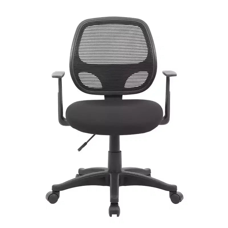 Chaise de travail noire en maille avec accoudoirs fixes en T, assise individuelle