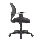 Chaise de travail noire en maille avec accoudoirs fixes en T, assise individuelle
