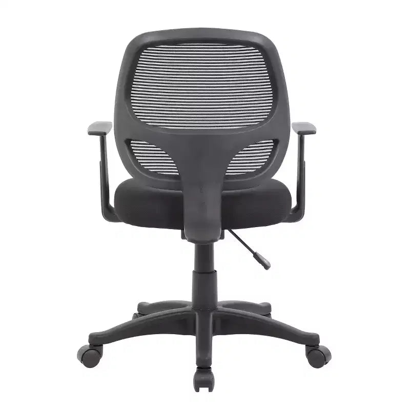 Chaise de travail noire en maille avec accoudoirs fixes en T, assise individuelle
