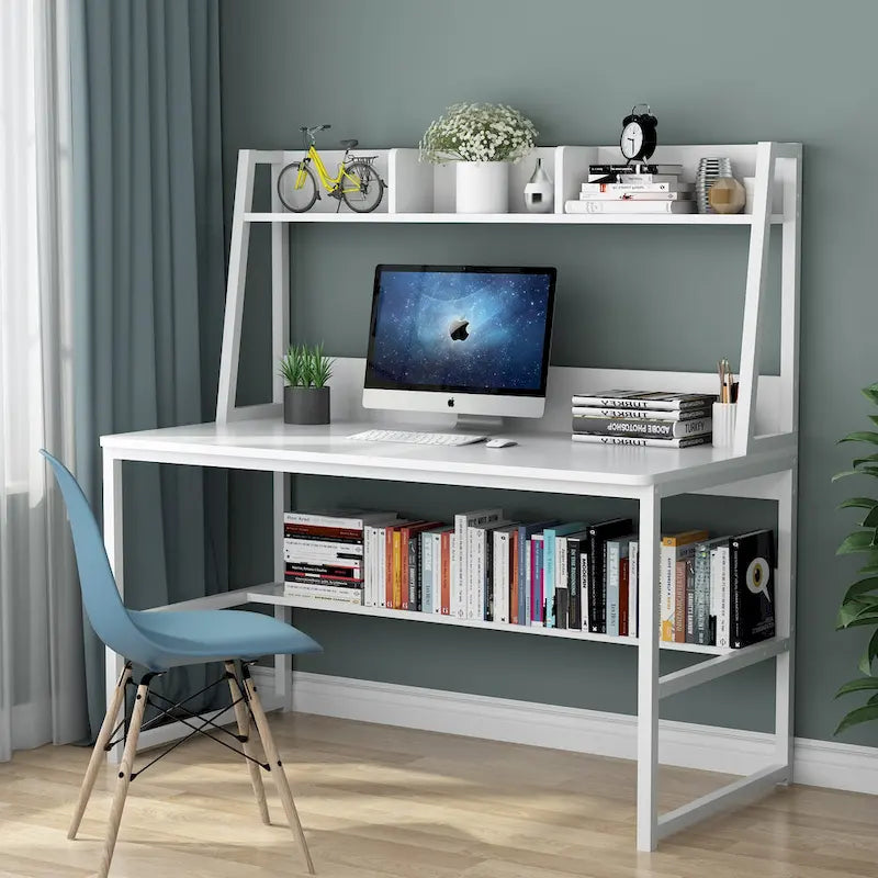 Bureau d’ordinateur moderne de 47 pouces avec surmeuble et bibliothèque