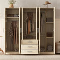 Armoire 6 portes en bois avec 3 grands tiroirs de rangement pour chambre à coucher