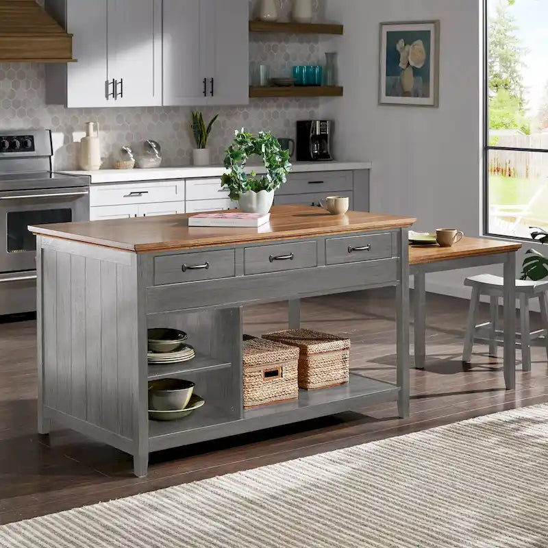 Îlot de cuisine extensible Eleanor bicolore avec finition antique et 3 tiroirs par iNSPIRE Q Classic