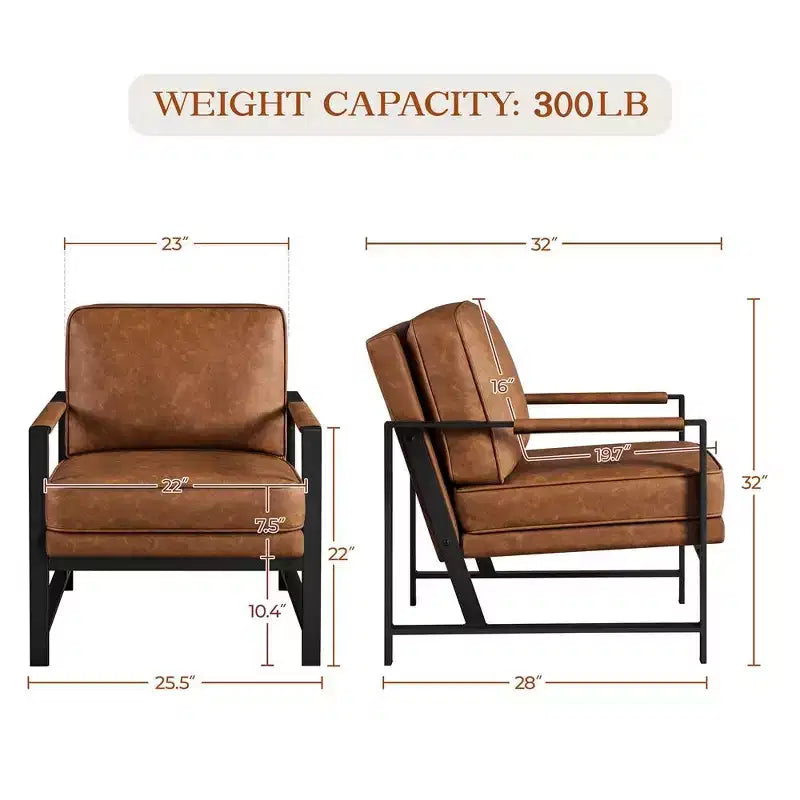 Yaheetech Lot de 2 fauteuils de salon rétro rembourrés avec accoudoirs en métal, coussin d'assise et de dossier amovible