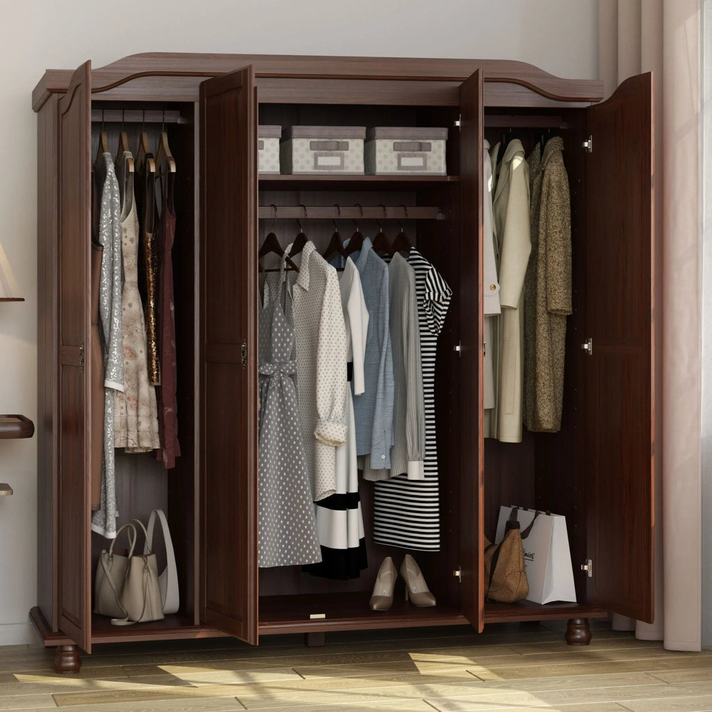 Armoire-penderie Kyle à 4 portes en bois massif 100 % Palace Imports, avec portes en bois massif ou miroir