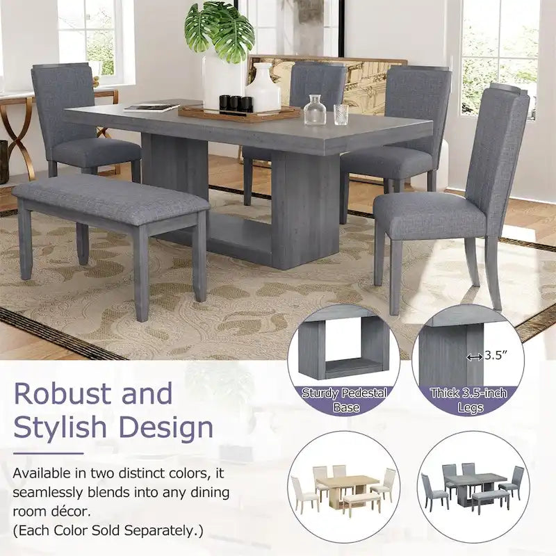 Ensemble de salle à manger contemporain de 6 pièces avec table à rallonge de 198 cm et pied central