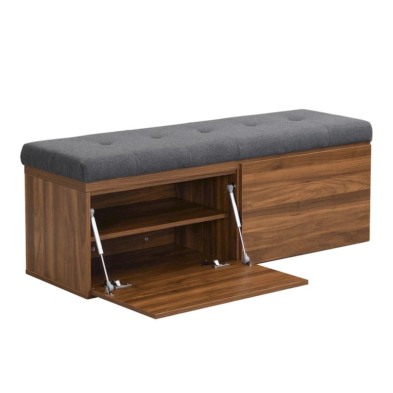 Banc de rangement pour chaussures, meuble à chaussures avec assise rembourrée et deux portes pour entrée