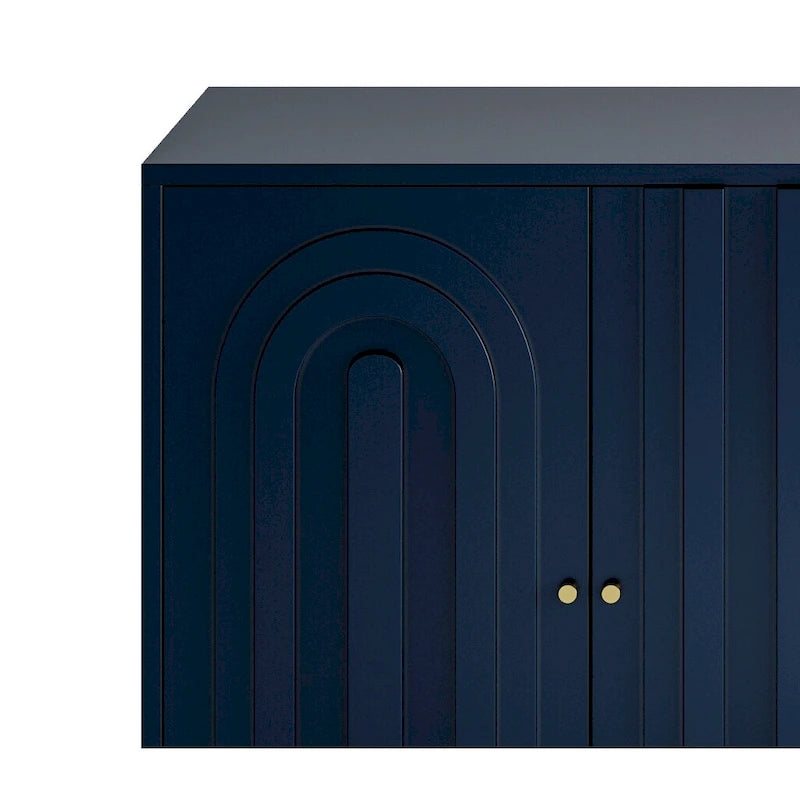Buffet bahut moderne en bois laqué bleu/gris de 152 cm avec 4 portes, meuble de rangement d'appoint