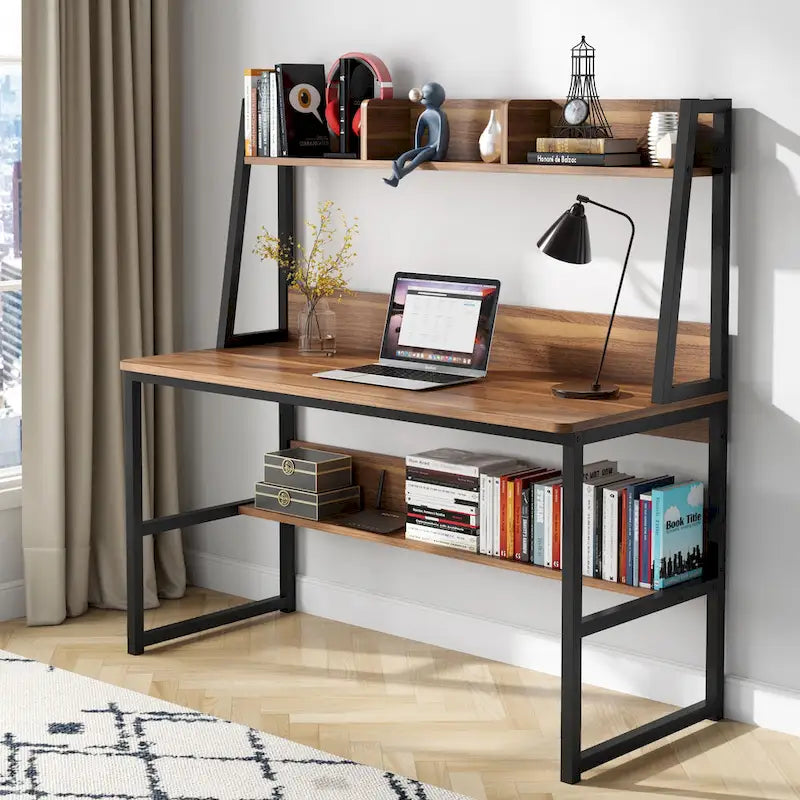 Bureau d’ordinateur moderne de 47 pouces avec surmeuble et bibliothèque