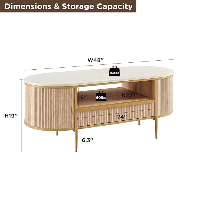 Table basse cannelée de luxe moderne, table centrale avec plateau en faux marbre