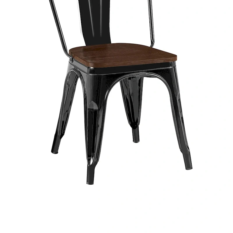 Lot de chaises de salle à manger empilables en métal industriel avec assise en bois