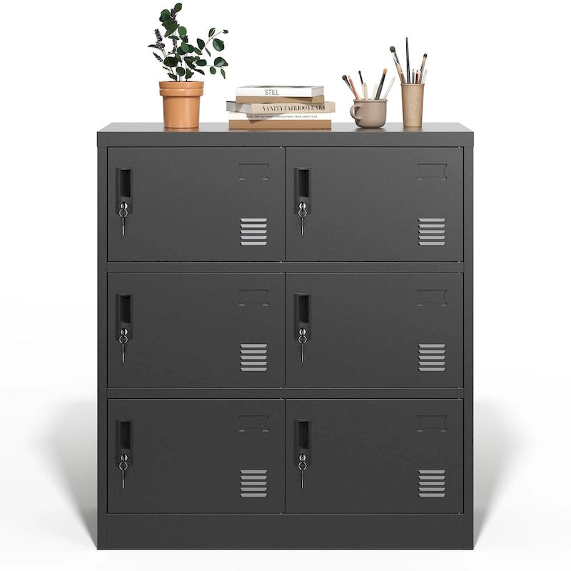 Casier de rangement à 6 portes pour employés, casiers métalliques pour bureau, salle de sport, école et maison avec fente pour carte (noir)