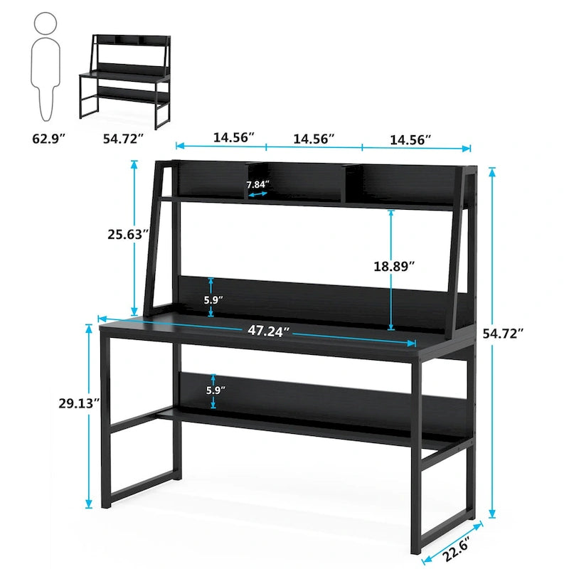 Bureau d’ordinateur moderne de 47 pouces avec surmeuble et bibliothèque