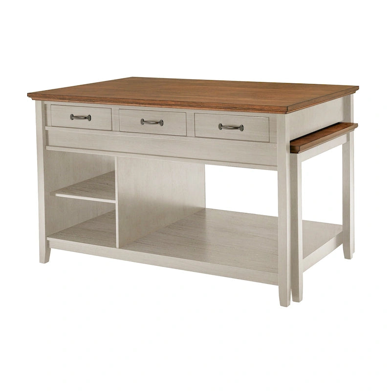Îlot de cuisine extensible Eleanor bicolore avec finition antique et 3 tiroirs par iNSPIRE Q Classic