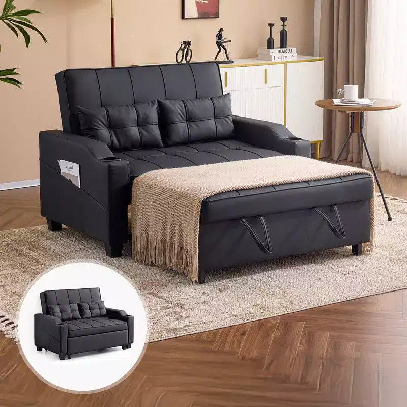 Canapé-lit convertible inclinable en cuir rembourré « Cats Claw » avec coussins pour petits espaces