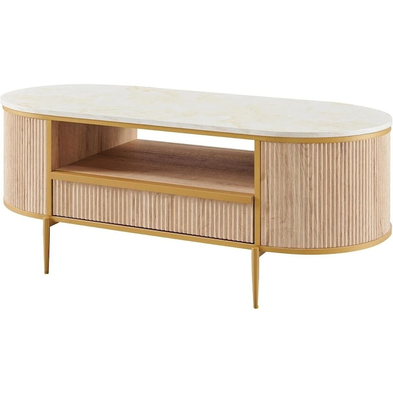 Table basse cannelée de luxe moderne, table centrale avec plateau en faux marbre